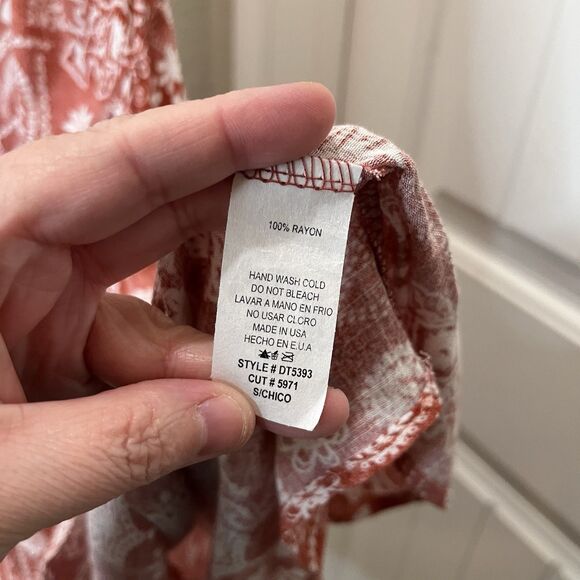 Ces Femme Red Rust White Floral Paisley Boho Strappy Tiered Dress Womens Size S - Picture 6 of 11